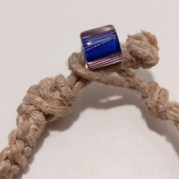 Vintage Glass Bead Hemp Choker Necklace Y2K 14 1/2" - Picture 3 of 7